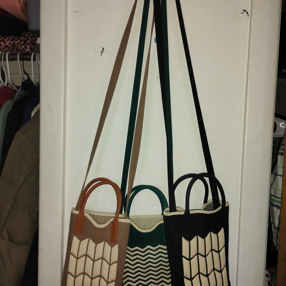 Stylish Tan, Green, and Black Tote Bag Set